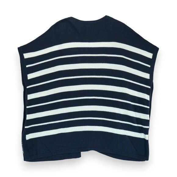 NWOT Talbots Cardigan Sweater Poncho Open Front Navy Blue Striped Wrap Vest M/L - Picture 2 of 5